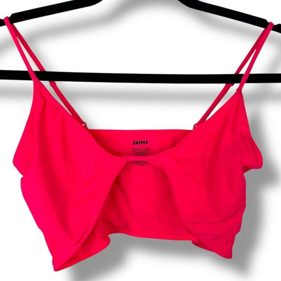 SKIMS NWOT Neon Pink Micro Cording V-Crop Soft Stretchy Bralette Bra Small - Picture 2 of 7